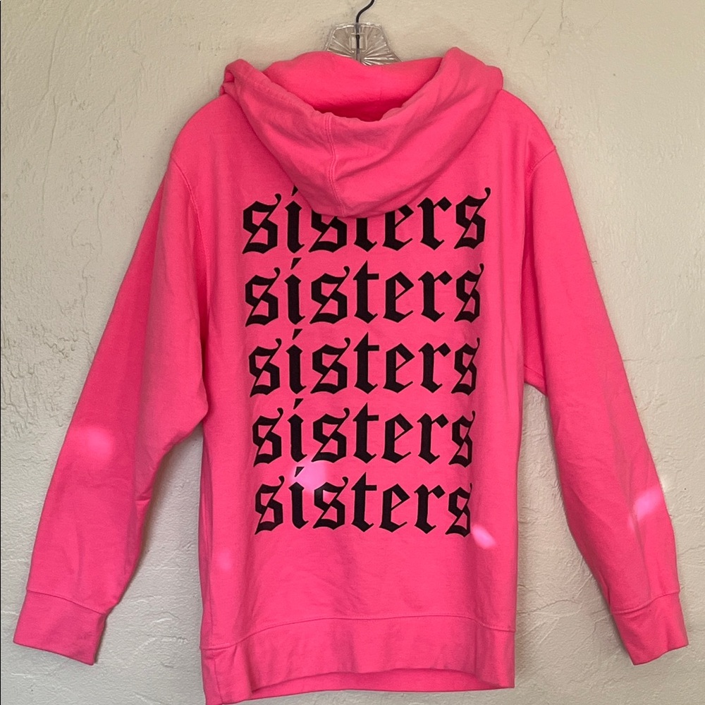 Sisters by Safety Pin James Charles hot pink hoodie sweatshirt repeating logo Sm